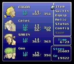 Stats screenshot from Final Fantasy 3 for SNES.